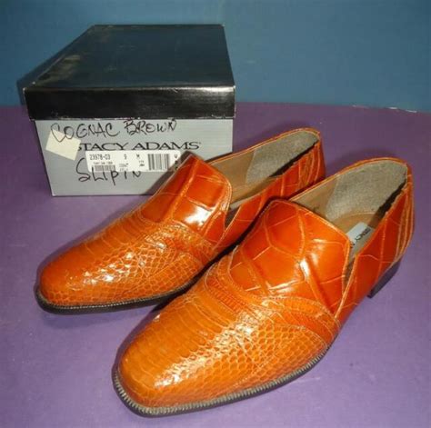 Mens Vtg Vintage Stacy Adams M Cognac Brown Slip On Snakeskin Loafers Euc Ebay