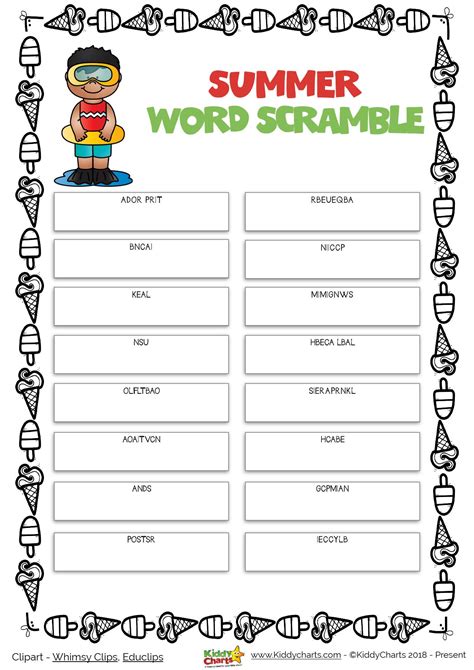 Summer Word Scramble Worksheets Vocabulary Activities Ph