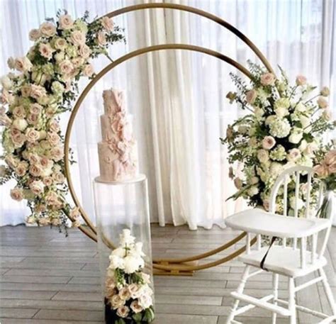 Double Circle Wedding Arch Ceremony Backdrop Floral Metal Ring