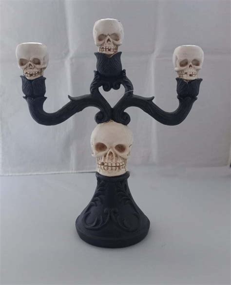 Skull Candle Holder Three Candelabra Halloween Decor