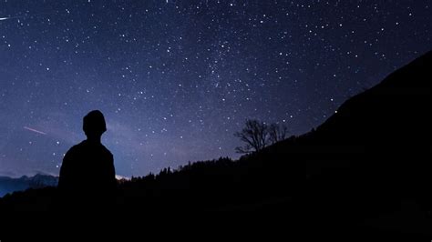 Wallpaper Silhouette Starry Sky Man Night Hd Picture Image