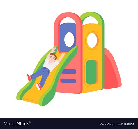 Cute Boy Sliding Down Colorful Kids Slide Flat Vector Image