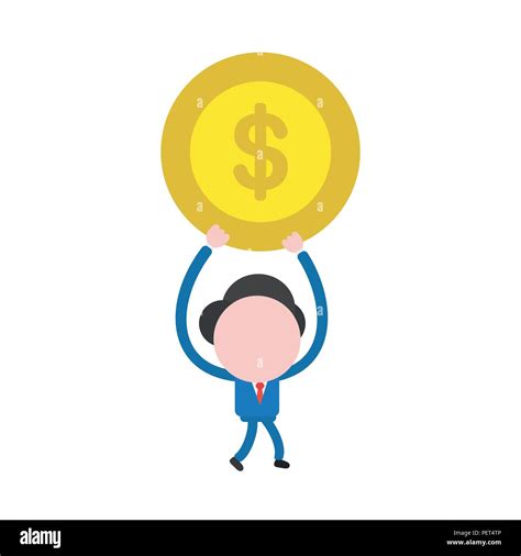 Vector Illustration Businessman Mascot Character Walking And Holding Up Dollar Money Coin Stock