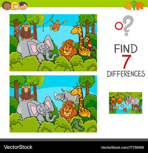 Spot The Differences Game With Wild Animals Vector Image