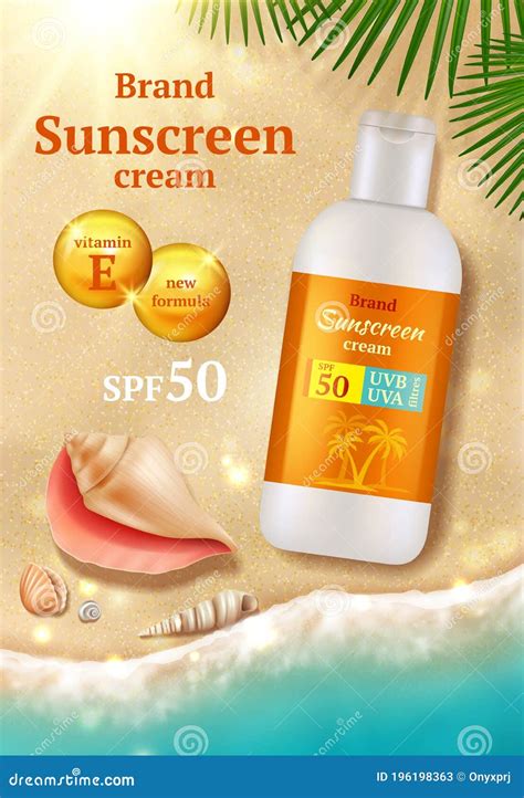 Sunscreen Ads Poster Beauty Cosmetic Sunblock Sand Water And Seashells