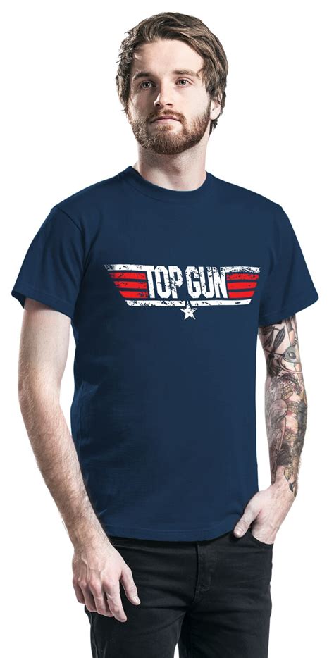 Distressed Logo Top Gun T Shirt Emp