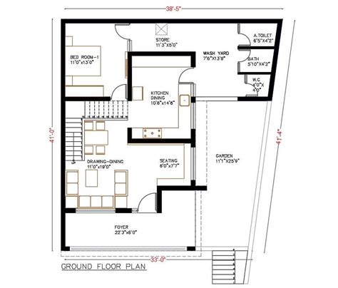 48 X 38 Ground Floor Plan Of House Building Design Dwg File Cadbull