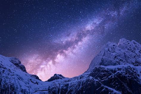 Premium Photo Milky Way Above Snowy Mountains Space Fantastic View