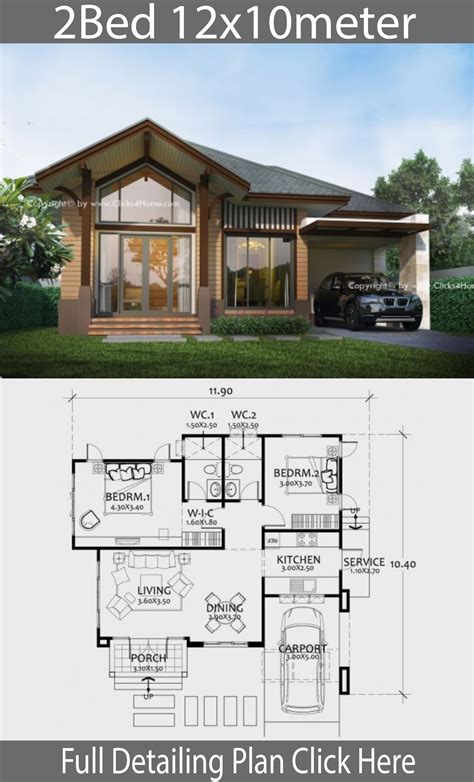 House Design 8x10 With 2 Bedrooms Terrace Roof House Plans 3d B4f