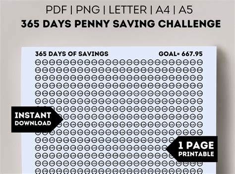 365 Days Penny Savings Challenge Printable Daily Penny Saving - Etsy