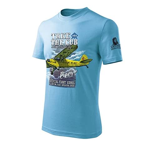 T Shirt With Plane Piper J 3 Cub S Sky Blue Uk Clothing