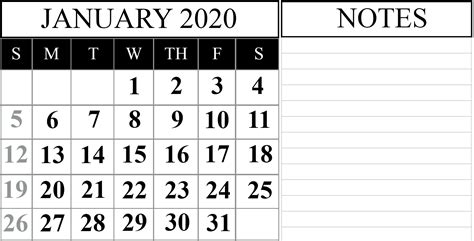 Editable January 2020 Calendar Printable Calendar Word January