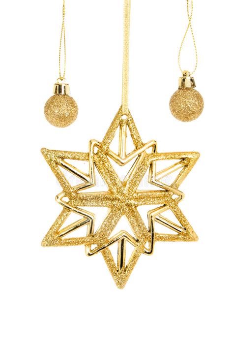Gold Glitter Baubles And Star Stock Image Image Of Glitter Hanging