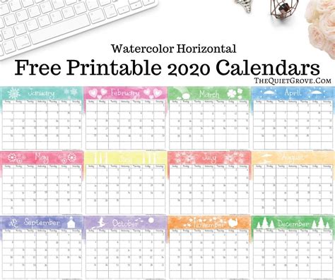 Free 2020 Printable Calendars Watercolor Design ⋆ The
