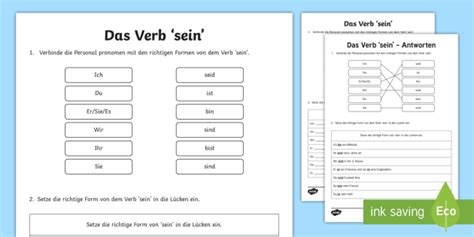 Verb Sein Arbeitsblatt Teacher Made