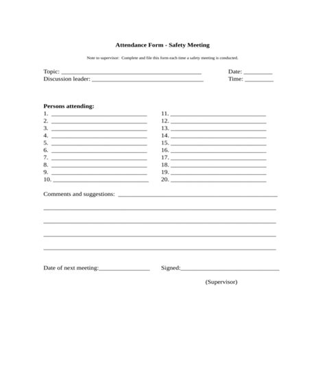 Free 10 Safety Meeting Forms In Pdf Ms Word Excel