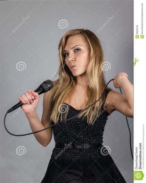 Young Pretty Blond Woman Sing Stock Image Image Of Performer Female