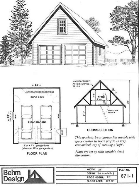 2 Car Steep Roof Garage With Attic Plan 671 1 24 X 28 By Behm Design