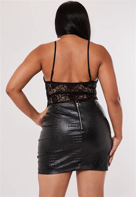 Plus Size Black Croc Faux Leather Mini Skirt Missguided