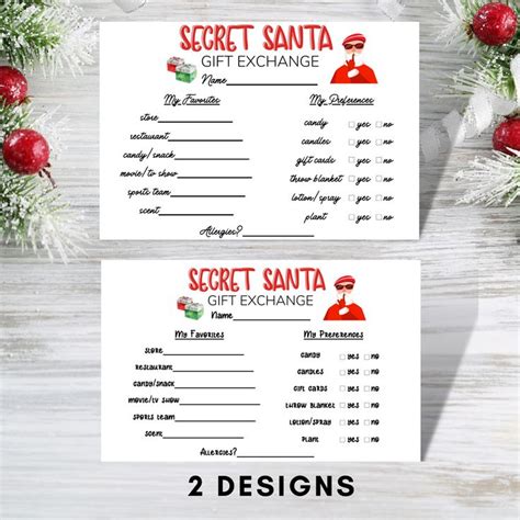 Printable Secret Santa Questionnaire For Gift Exchange Forest Rose