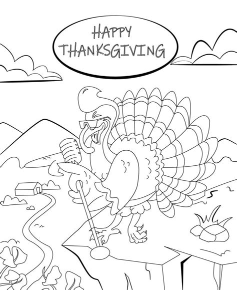 Turkey Happy Thanksgiving Coloring Page Black And White Vector