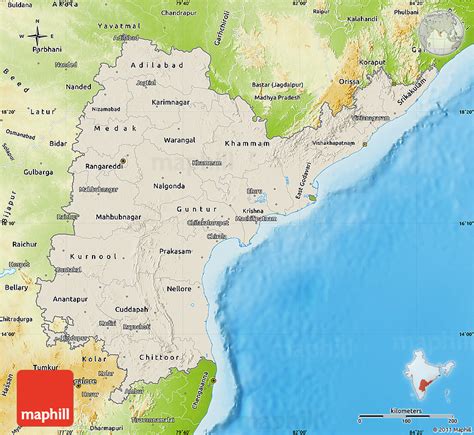 Shaded Relief Map Of Andhra Pradesh Physical Outside