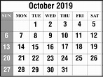 😃[Free}*^ October 2019 Printable Calendar for Word, Excel & PDF
