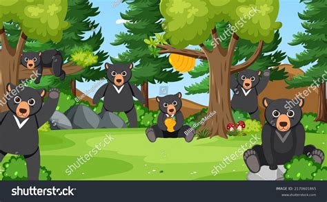 Black Bears Forest Scene Illustration Stock Vector Royalty Free 2170601865 Shutterstock