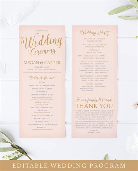 With minimal assembly required, these programs are also a great choice for couples on the clock. Wedding Program Template Printable Wedding Programs Blush | Etsy