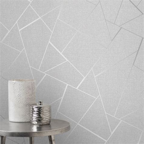 Fine Decor Quartz Silver Metallic Apex Geometric Wallpaper Fd42280