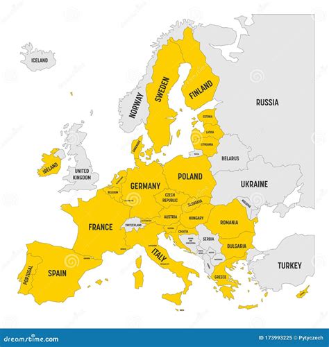 Political Map Of Europe With Yellow Highlighted 27 European Union Eu