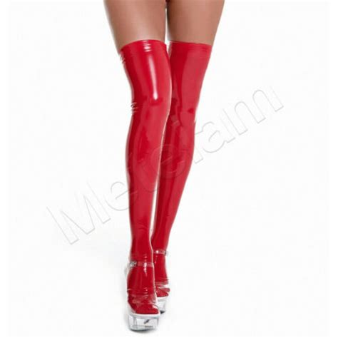 Womens Pvc Latex Leather High Stockings Wet Look Shiny Thigh High Socks