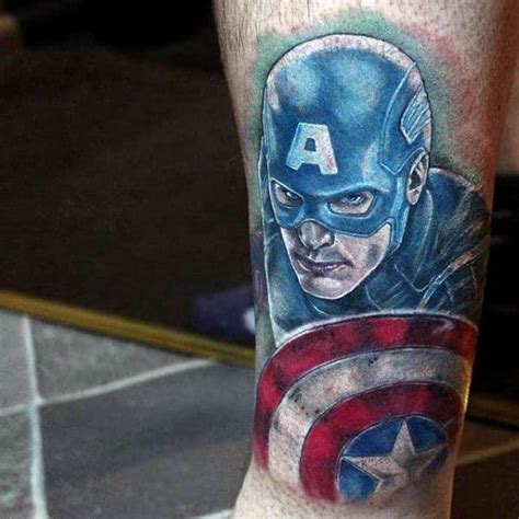 Chris evans may have surprised plenty of fans when he recently showed off several tattoos in a video of himself backflipping into his pool, but he's actually had ink for years. 70 Captain America Tattoo Designs For Men - Superhero Ink ...