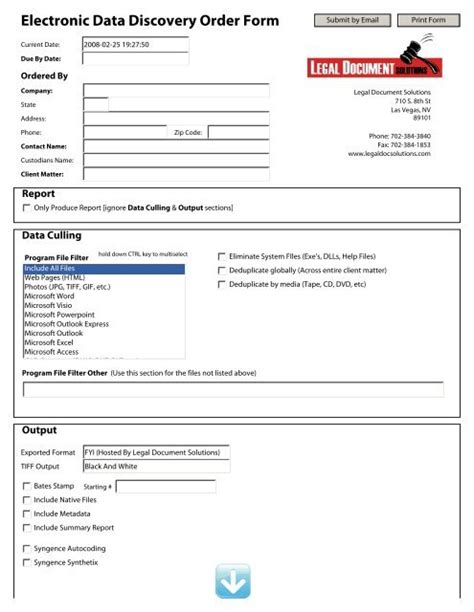 Electronic Data Discovery Order Form