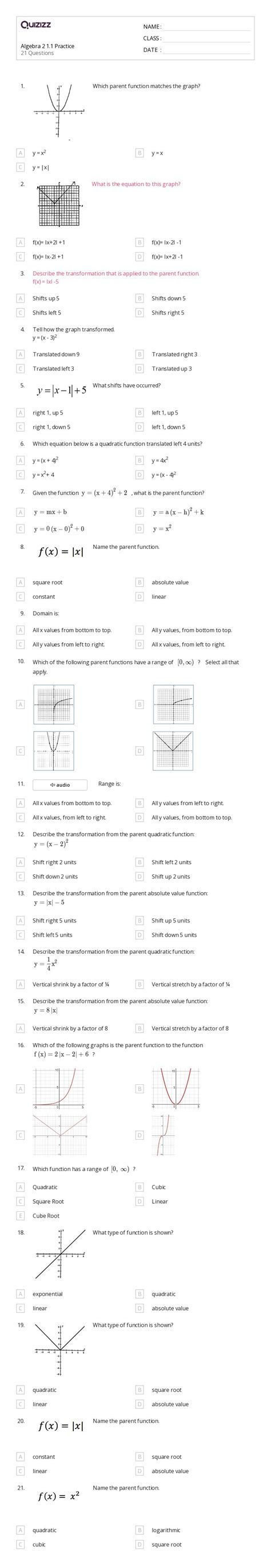 50 Algebra 2 Worksheets For 11th Grade On Quizizz Free And Printable