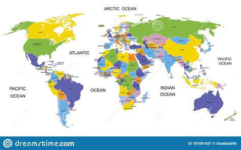 Colorful World Map Countries High Detail Political Map