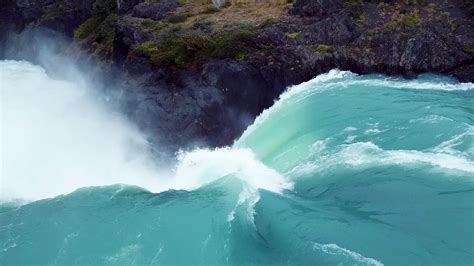 Aerial View Of The Salto Grande Waterfall In Torres Del Paine Park