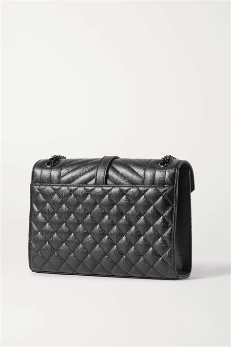 Black Envelope Medium Quilted Textured Leather Shoulder Bag Saint