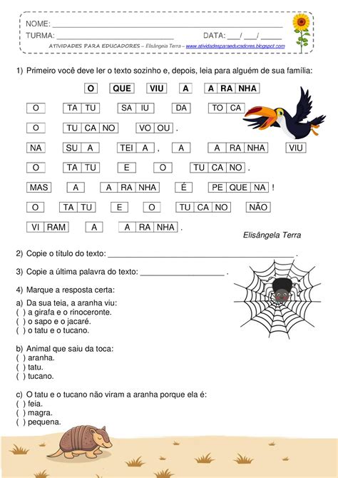 Atividades Para Educadores Texto O Que Viu A Aranha De Elisângela Terra