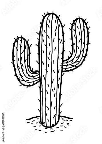 Cactus In Desert Cartoon Vector And Illustration Black And White