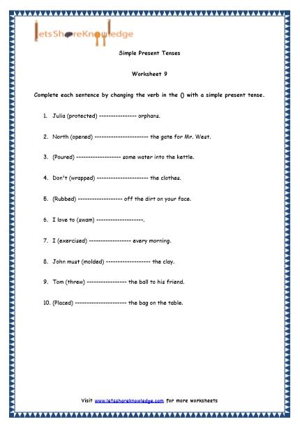 Simple Present Tense Worksheets For Grade 1 Worksheets For Kindergarten