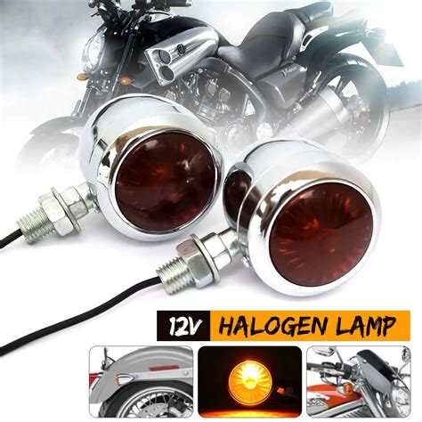 1 Pair 12v Retro Metal Chrome Motorcycle Turn Signal Indicator Light