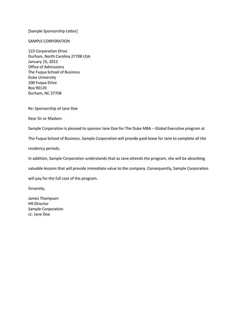 Sponsorship Sample Letter