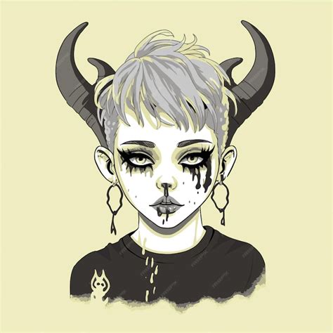 Premium Vector A Drawing Of A Girl With Horns And Horns On It