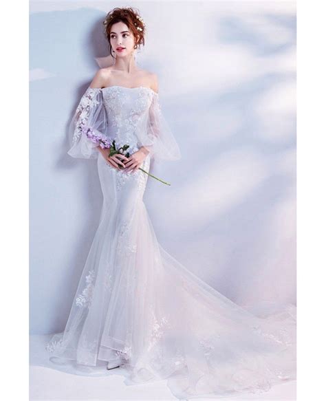 Https://tommynaija.com/wedding/bell Sleeve Off Shoulder Mermaid Wedding Dress