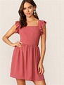 Tie Back Ruffle Strap Fit & Flare Dress | Fit flare dress, Ruffle trim ...