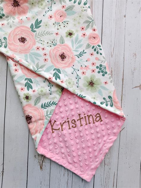 Floral Baby Blanket Personalized Baby Girl Blanket Pink Etsy