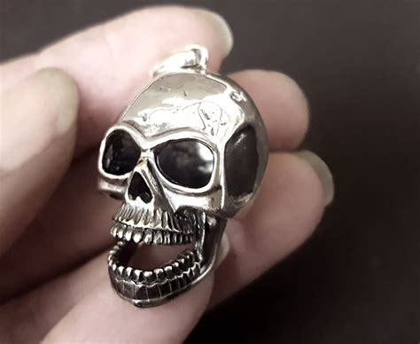 Mens Skull Necklace Solid Sterling Silver Skull Necklace For Men