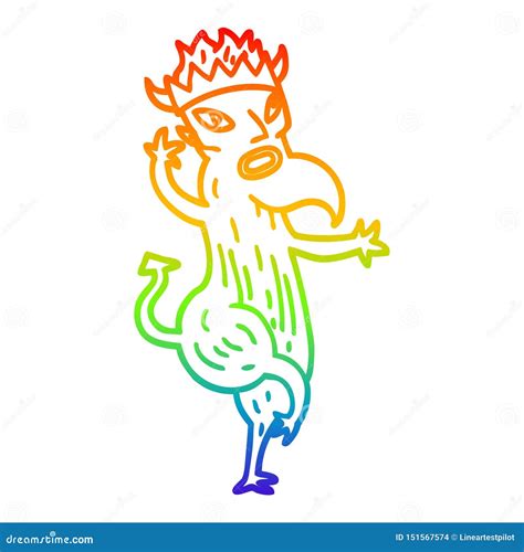 A Creative Rainbow Gradient Line Drawing Cartoon Devil Stock Vector