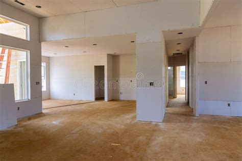 Finished Sheetrock In New Home Construction Interior Room Stock Photo